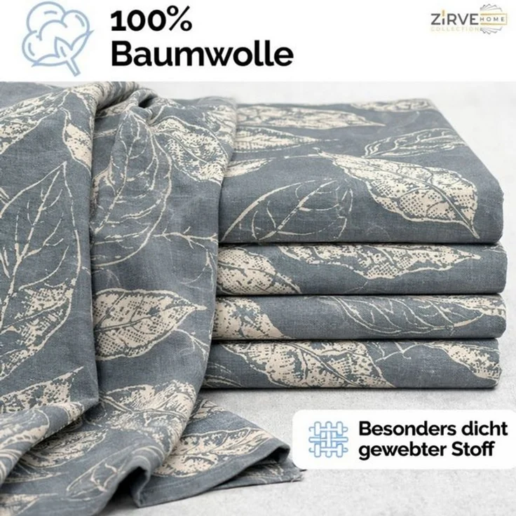 ZIRVEHOME Bettwäsche Baumwolle Bettbezug Graublau Beige Elegantes Blattmuster, Arina V1, Renforce, 2 teilig, 155x220 Baumwolle Natur-Design Graublau, Beige Blattmuster – Bild 4