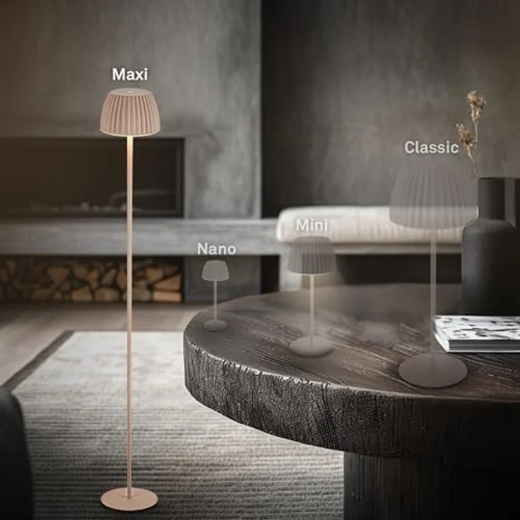 BRILONER - Riffle LED Stehlampe kabellos IP44 mit Touch, 19x124 cm, dimmbar, Memoryfunktion, Akku tauschbar, Akku Stehleuchte, Leselampe, Wohnzimmerlampe, German Design Award Winner 2025, Beige – Bild 12