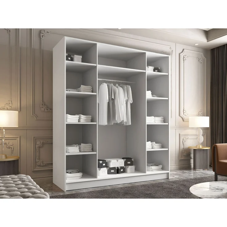 Mirjan24 'Salkor' Drehtürenschrank mit 4 Türen, Laminatplatte, 215 x 58 x 200 cm, Cashmere / Schwarz, mit Spiegel – Bild 3