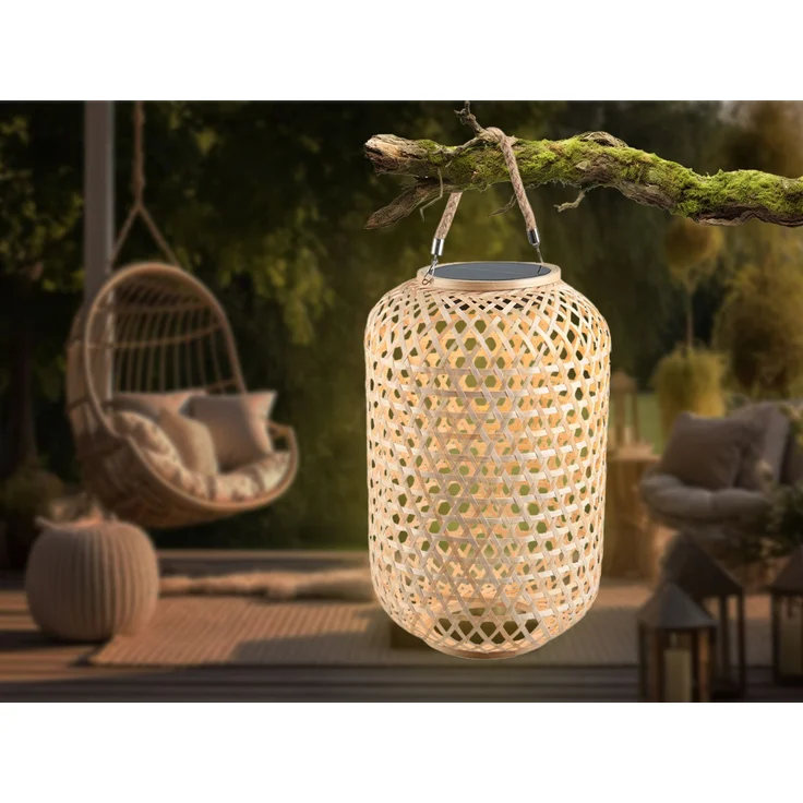 LED Solarlaterne AURE hängend aus Bambus Korbgeflecht mit Sisalseil, Höhe 56cm – Bild 5