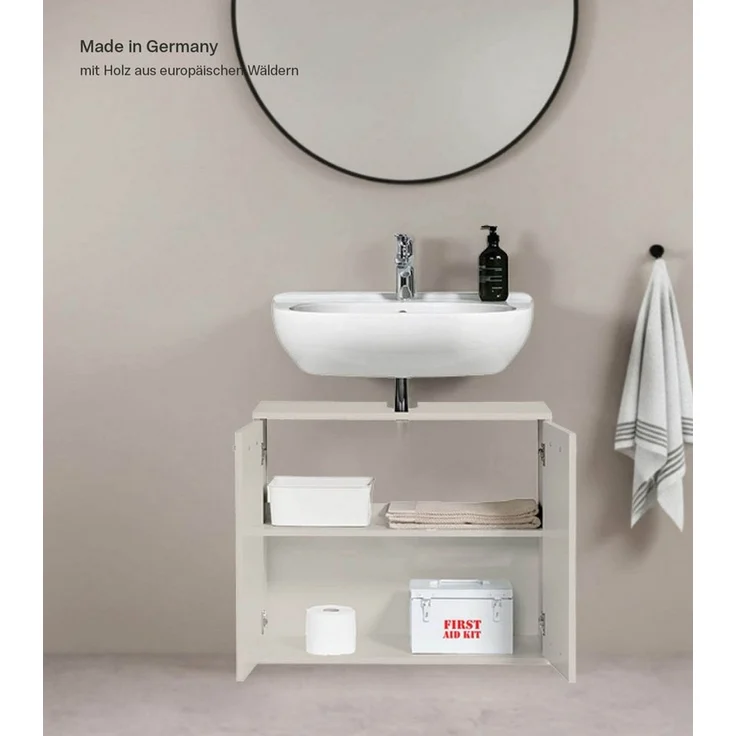 mokebo Waschbeckenunterschrank Der Waschbär (60x70x34 cm, in Kaschmir) Waschtischunterschrank oder Badezimmerschrank in Beige Grau – Bild 2