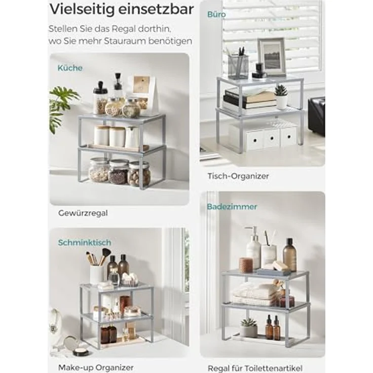 Songmics Gewürzregal, 4er Set, Küchenregal, Küchen-Organizer, Küche, Gewürzhalter, erweiterbar, stapelbar, kleines Regal, Metall, silbern KCS006S01 – Bild 6