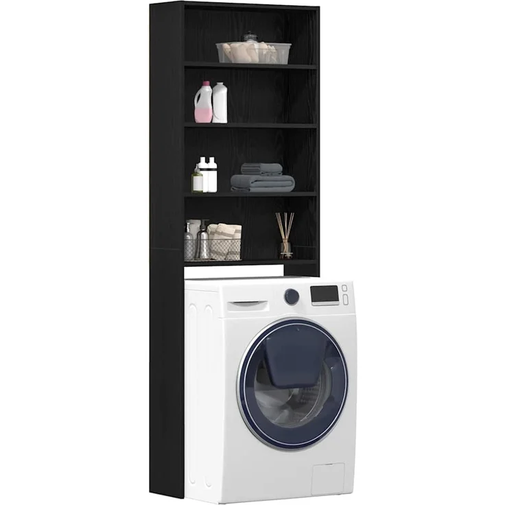 vidaXL Waschmaschinen-Schrank Schwarz Eichen-Optik 64 x 24 x 190 cm 862668 – Bild 3