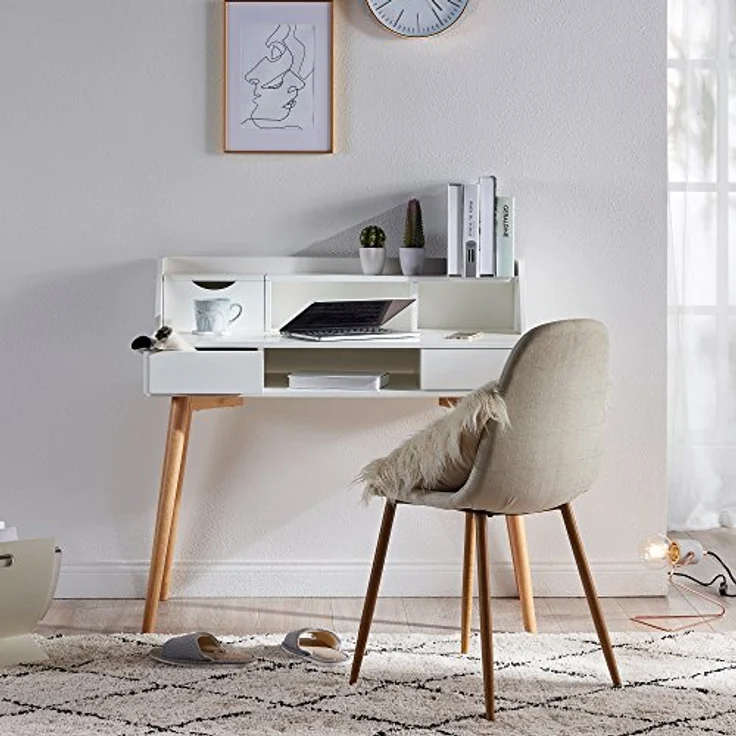 Teamson Home, Creativo Holzschreiberschreibtisch, MDF, mit Lagerung, Regalen und Schubladen, Büro, Weiß/Natur, VNF-00045 – Bild 3