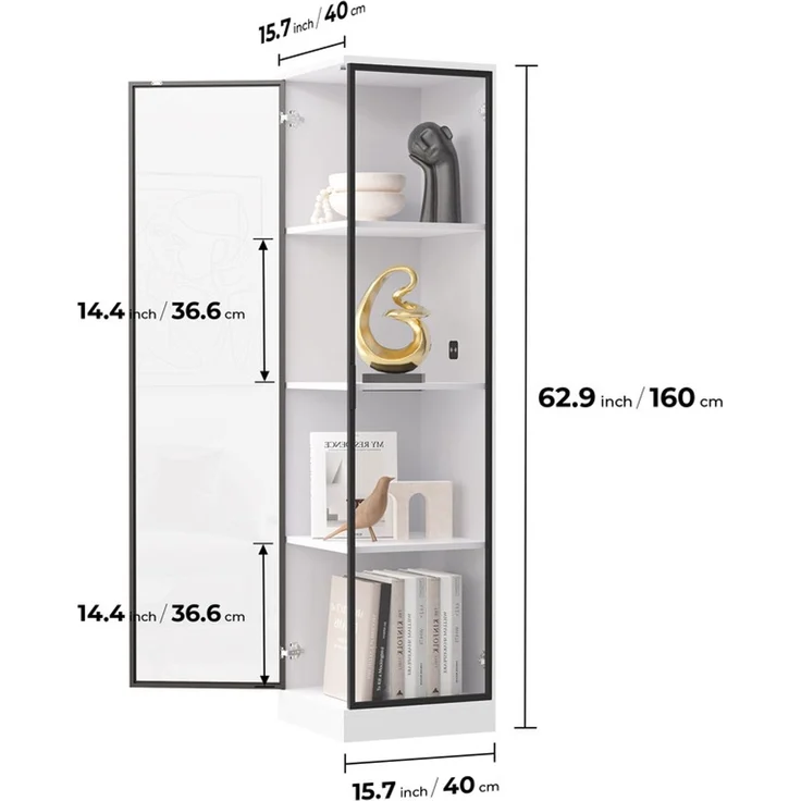 Eckvitrine 85x165x36 cm, Glasvitrine mit LED-Beleuchtung, Körpersensor und 4 Regalböden, Weiß – Bild 4