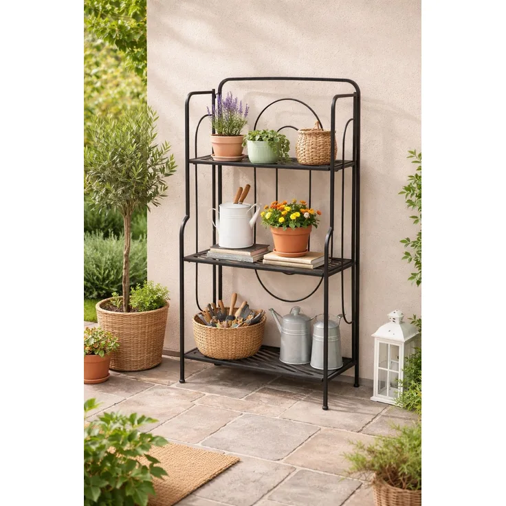 Metall Standregal 60x28x120 cm Schwarz – 3 Ablagen Gitterböden – Balkon/Terrasse