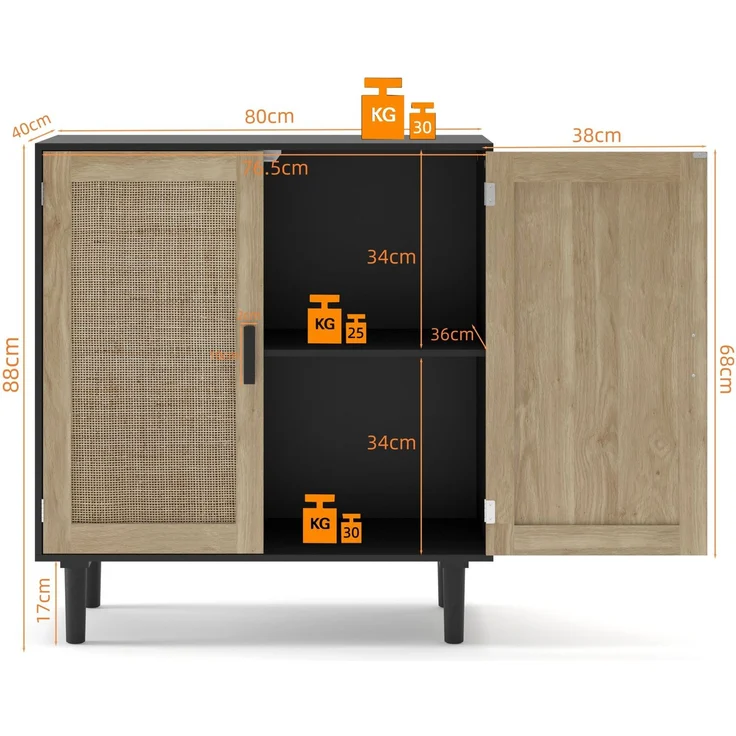 DESVIAE Sideboard mit Rattantüren 80x88x40 cm MDF Schwarz – Bild 10