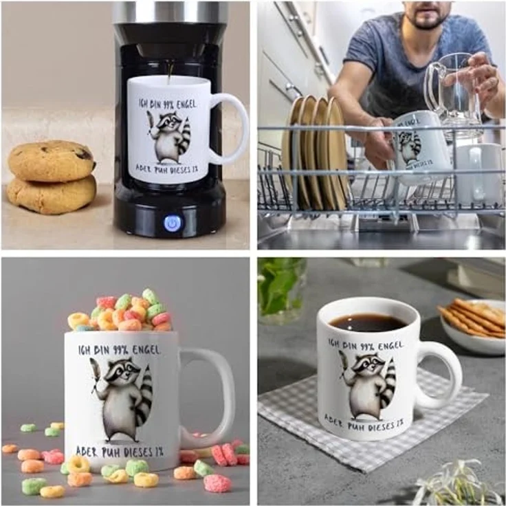 speecheese Tasse Waschbär Kaffeebecher mit Spruch Ich bin 99% Engel Aber puh dieses 1% – Bild 5