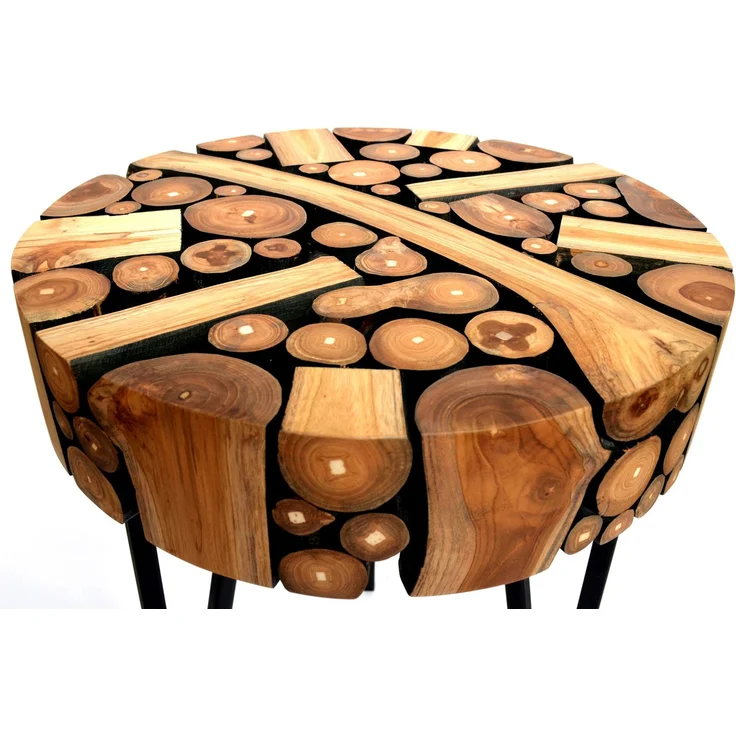 Beistelltisch Teakholz Couchtisch Dreibeintisch rund Baumscheibentisch – Bild 4