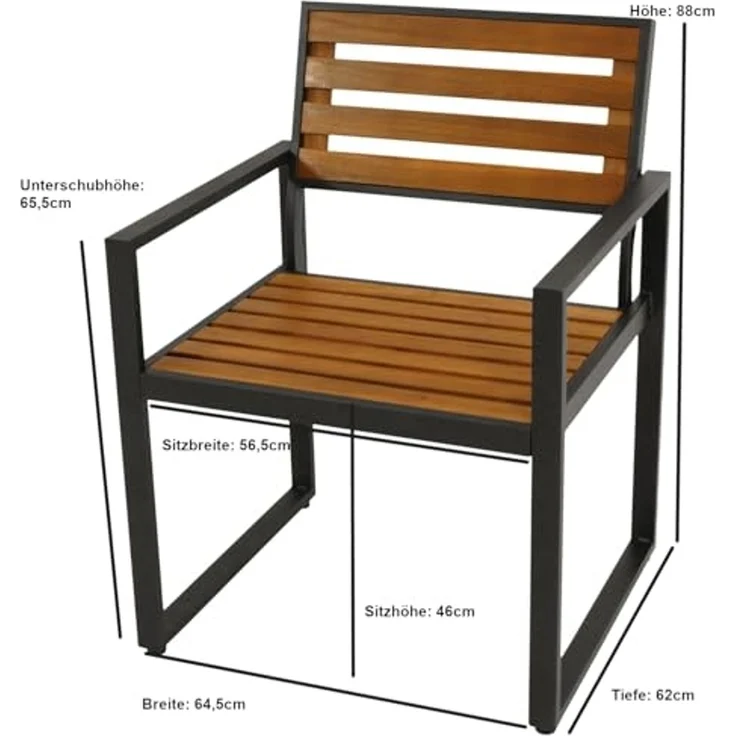 DEGAMO Garten-Essgruppe RAGUSA (1x Bank, 2x Sessel, 1x Tisch), (4-tlg), Metall anthrazit + Akazie, modernes Design – Bild 4