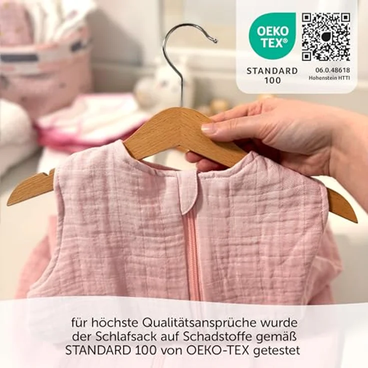 Makian Musselin-Schlafsack, leichter Sommerschlafsack aus 100% Baumwolle, TOG 1.0, Puder, Gr. 90 cm – Bild 6