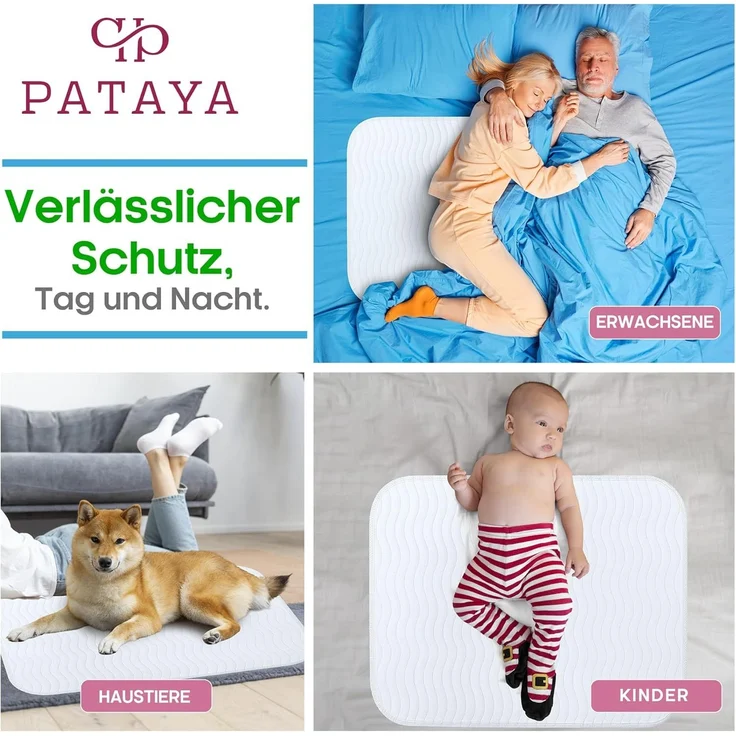 Pataya Inkontinenzunterlage waschbar 70x100 - wasserdichte Matratzenschutz Matratzenauflage nässeschutz Bett Inkontinenzauflage Bettunterlage (70x100 cm) – Bild 4