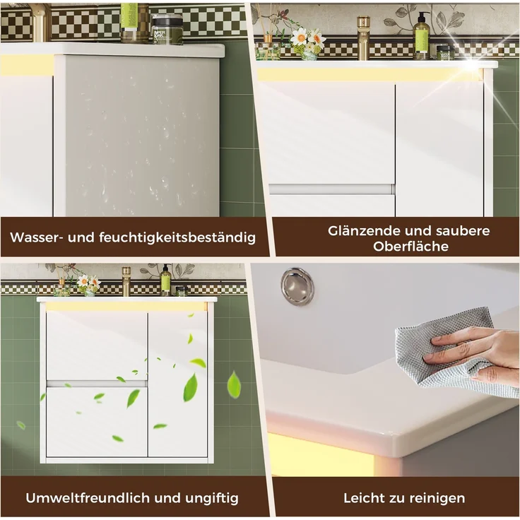 61*46.5*57cm, wandmontierter Waschtisch, komplett lackiert, LED-Radarsensorleuchte, Soft-Close-Scharniere, integriertes Waschbecken, weiß. – Bild 9