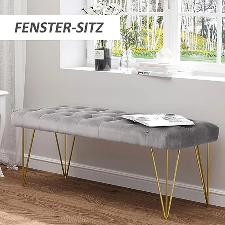 HOMCOM Sitzbank Schuhbank mit Samtoptik (Bettbank, 1-St, Polyesterbank), Grau 116 x 44,5 x 49 cm – Bild 7