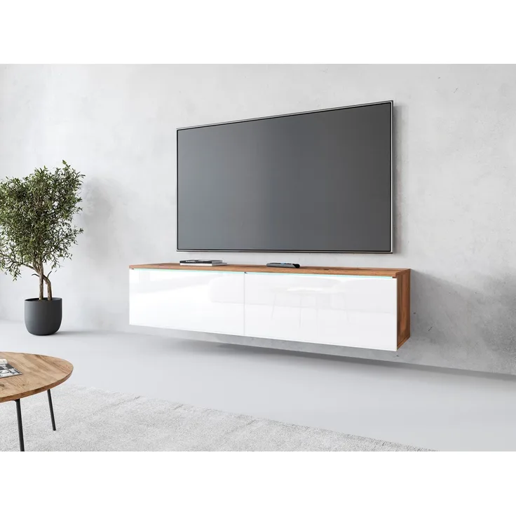 INOSIGN Lowboard LOWBOARD D, wahlweise mit oder ohne Beleuchtung, modernes TV-Board ohne Griffe, mit viel Stauraum,stehend und hängend