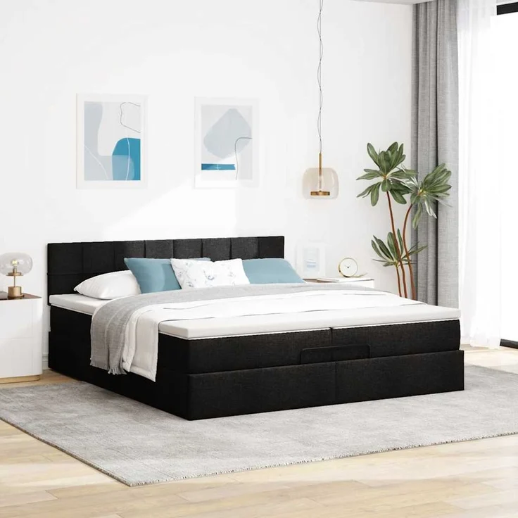 vidaXL Ottoman-Bett mit Matratze Schwarz 200x200 cm Stoff 3311486 – Bild 3