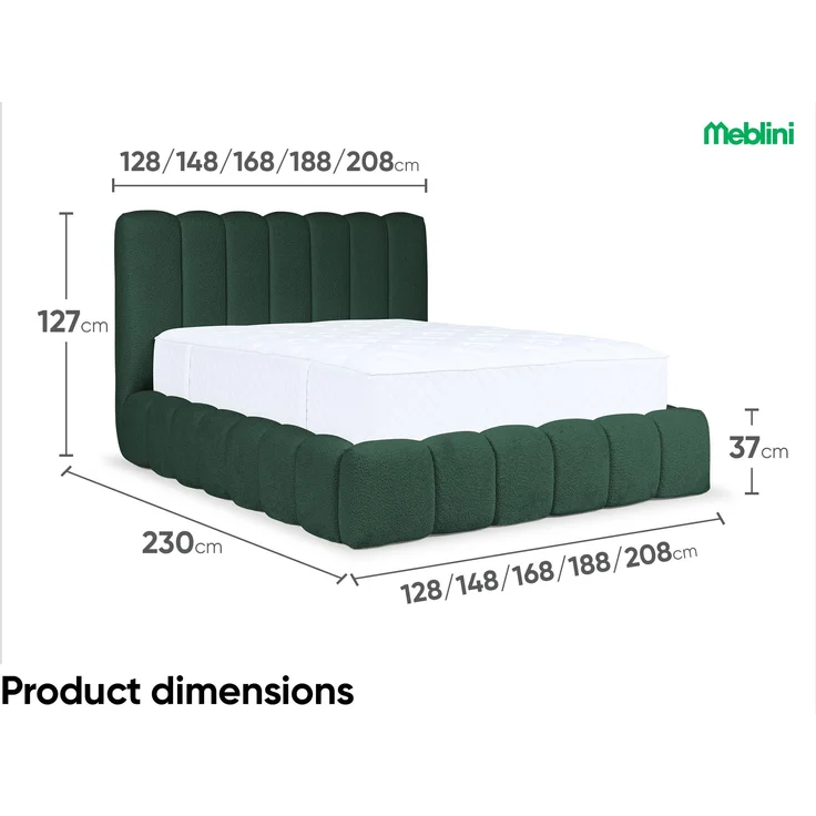MEBLINI Polsterbett 140x200 mit Lattenrost mit Matratze - CARLOS - Grün Boucle - Bubble Bett - Cloud Bett - Marshmallow Bed - Kopfteil Bett mit Stauraum – Bild 5