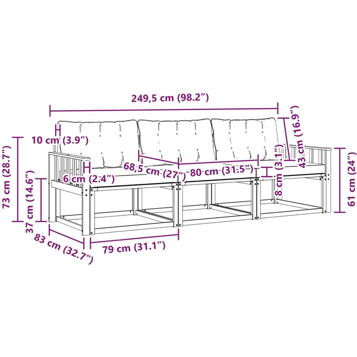 vidaXL Outdoor-Sofagarnitur 3 stk. 3-Sitzer Natur und Creme 3369141 – Bild 9
