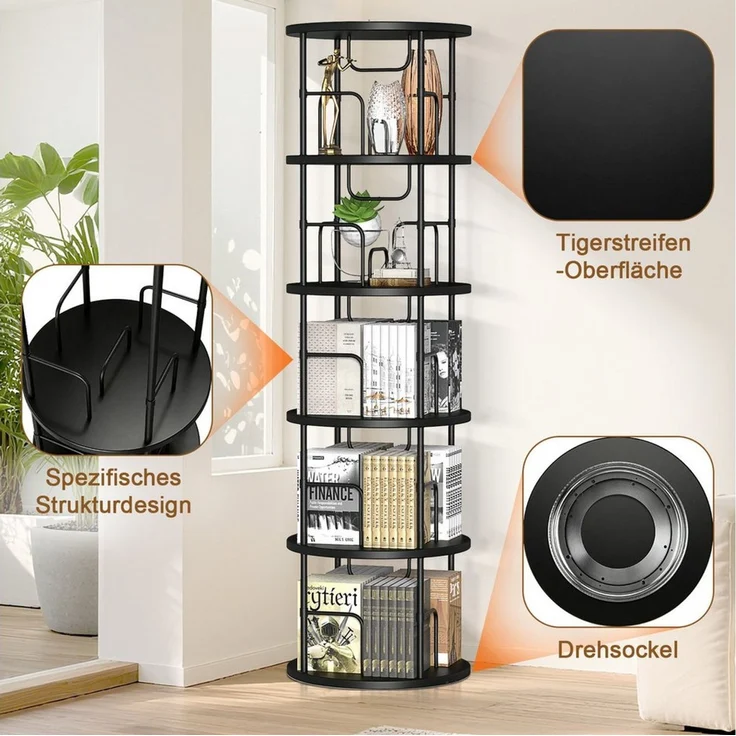 XERSEK Bücherregal 5 Ebenen 360° Drehbares Bookshelf Bodenstehendes Bücherschrank, 1.6m Aufbewahrungsregal Eckregal Spielzeugregal, für Kinderzimmer Wohnzimmer Schlafzimmer Büro Aufbewahrung – Bild 4