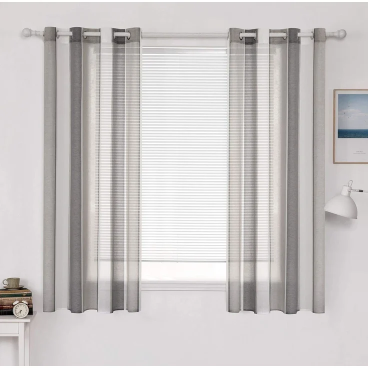 MIULEE Voile Gardinen Dunkelgrau-Weiß mit Ösen 2er Set 140x175 cm | Halbtransparenter Voile mit Streifenmuster für Wohnzimmer, Schlafzimmer und kleine Fenster.