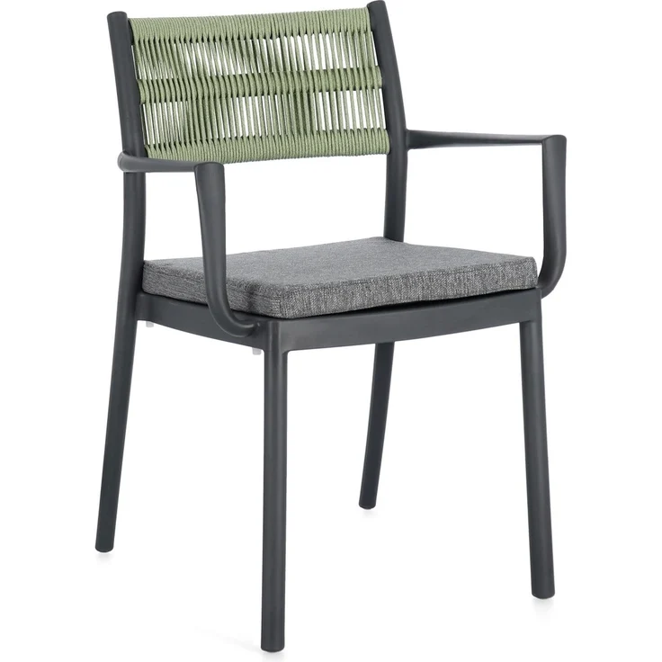 Gartenstuhl Nivala Metallgeflecht, modern und stapelbar, anthrazit grün, inkl. Kissen – Bild 1