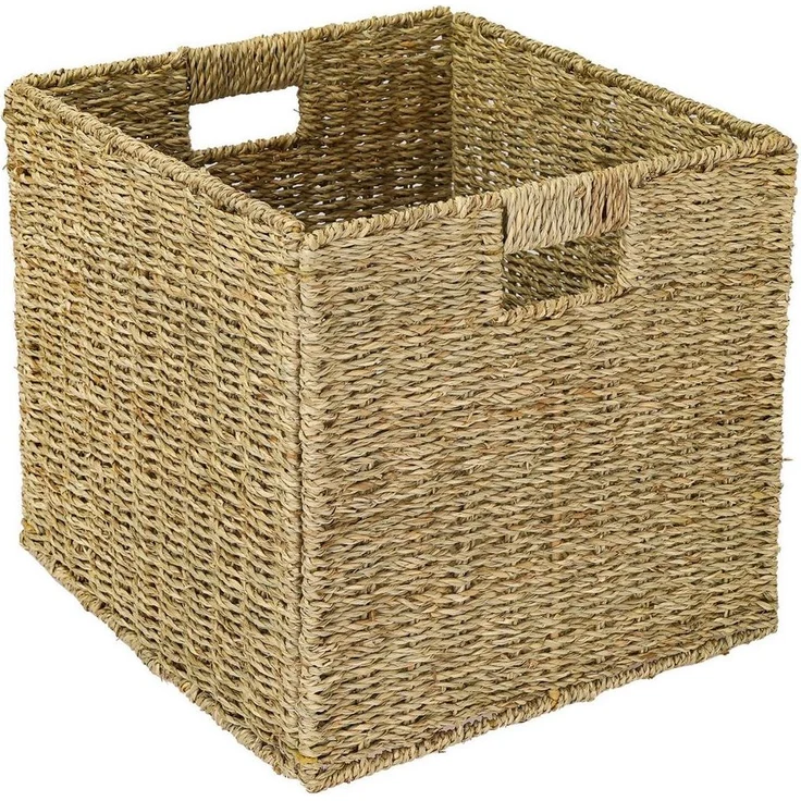 HMF Regalkorb Aufbewahrungskorb passend für KALLAX Regal, Korb geflochten aus Seegras mit Griffen, 32 x 34,5 x 32 cm, Natur – Bild 1
