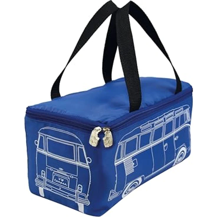 BRISA VW Collection - Volkswagen Picknickdecke 200x150 cm Wasserdicht Wärmeisoliert Fleece Garten Outdoor Stranddecke mit Tragetasche (Samba Stripes/Blau) – Bild 4