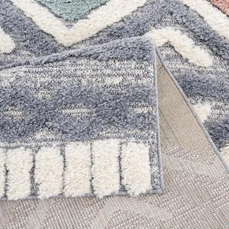 Teppich Wohnzimmer Hochflor - 80x150cm - Einfarbig - Pastell Multi - Boho - Modern Raute Ornamente - Skandinavisch Flauschig Weich - Schlafzimmer – Bild 9