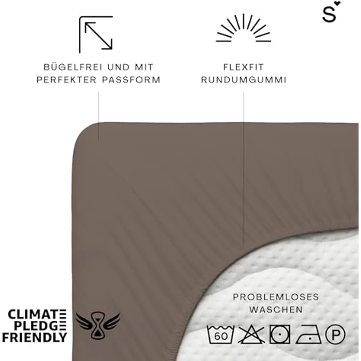 Schlafgut 'Casual' Spannbettlaken, für Matratzen bis 25 cm Höhe, 100% Bio-Baumwolle, Sand Deep, L 140x200 cm - 160x200 cm – Bild 3
