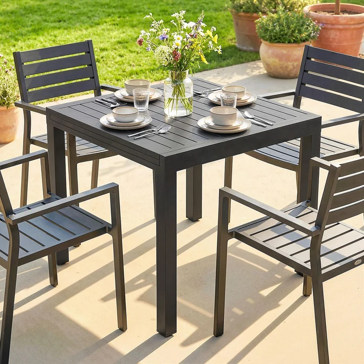 Ausziehbarer Gartentisch für 4–6 Personen mit integrierter Verlängerung, Aluminium, 80–160 x 80 cm, schwarz – Bild 10