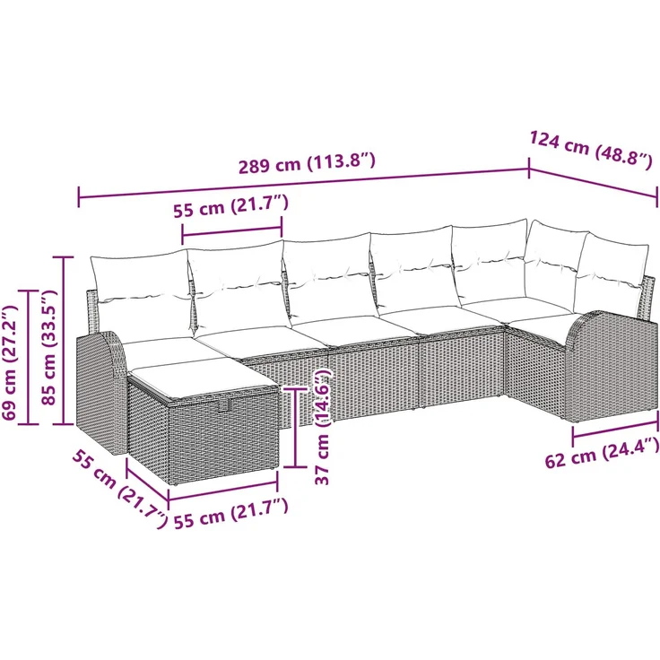 vidaXL Sofa Set mit Kissen mit Speicher Braun und Rot Poly-Rattan 3359103 – Bild 10