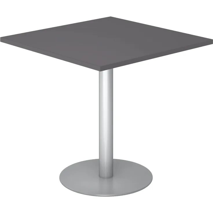 bümö Besprechungstisch, Esstisch klein, Tisch eckig 80x80 cm - kleiner Esstisch graphit, Rundtisch Esstisch 2 Personen mit Holz-Platte, Säule aus Metall in silber, Konferenztisch, Bistrotisch, STF88-G-S