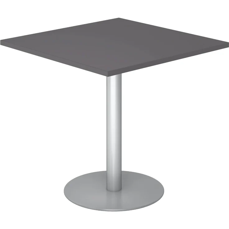 bümö Besprechungstisch, Esstisch klein, Tisch eckig 80x80 cm - kleiner Esstisch graphit, Rundtisch Esstisch 2 Personen mit Holz-Platte, Säule aus Metall in silber, Konferenztisch, Bistrotisch, STF88-G-S – Bild 1
