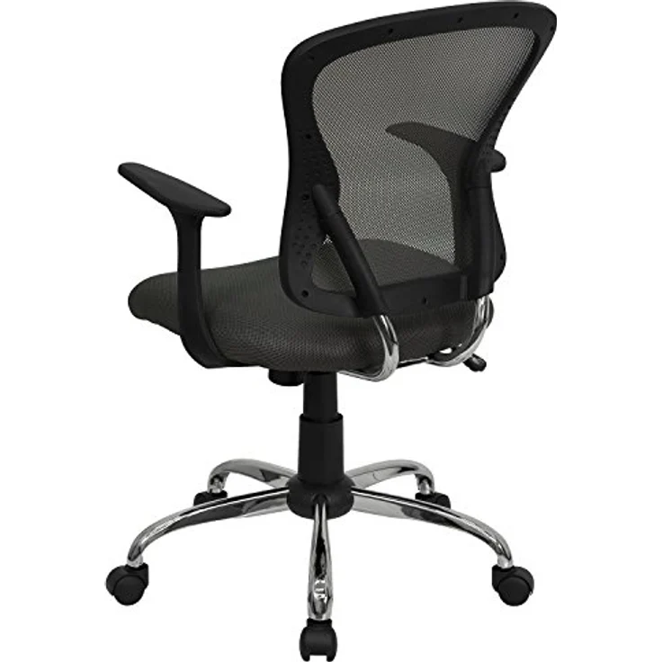 Flash Furniture Arbeitsstuhl, mittelhohe Rückenlehne, Netzmaterial, drehbar, mit Chrombasis und Armlehnen, Metall, dunkelgrau, 74 x 61 x 28 cm – Bild 6