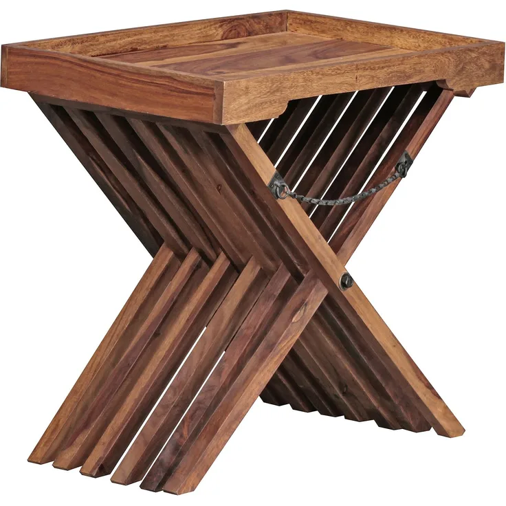 Wohnling Beistelltisch Massivholz Design Klapptisch Serviertablett und Tisch-Gestell klappbar Landhaus-Stil Couchtisch Echt-Holz Natur-Produkt
