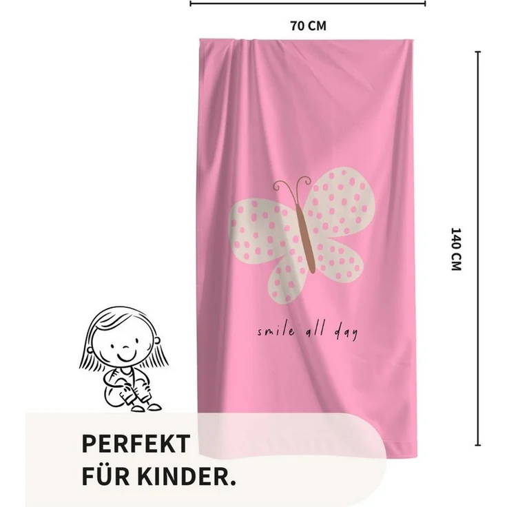MTOnlinehandel Strandtuch Kinder • 70x140 cm • Schnelltrocknend, Baumwolle & Mikrofaser Mix (1-St), Badetuch • Weich & Saugfähig • Strand • Meer • Schmetterling – Bild 4