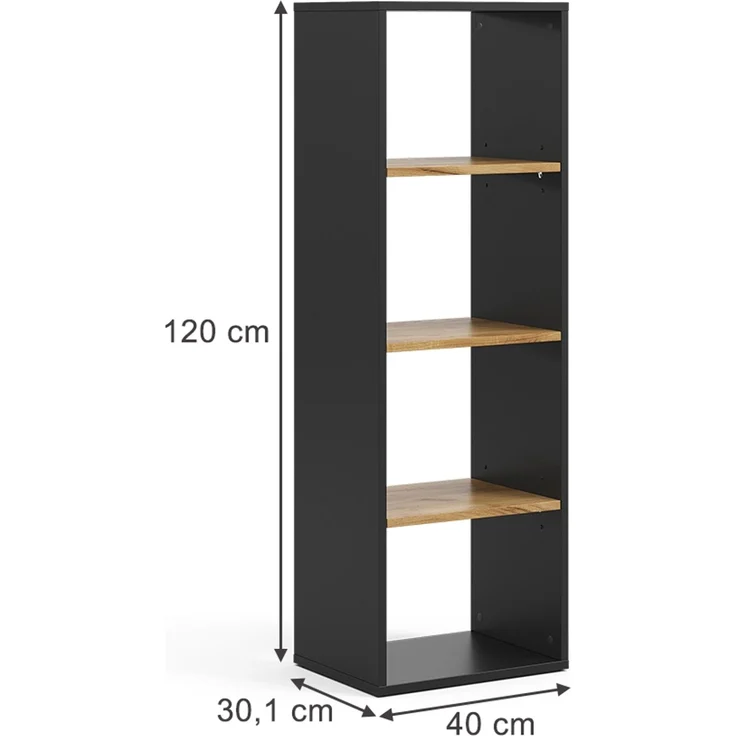 Bücherregal Tomy Anthrazit/Goldkraft Eiche 40 x 120 cm ,4 Fächer Vicco – Bild 2