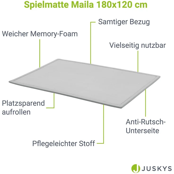 Juskys Krabbelmatte, Polyester grau, 180 x 120 cm – Bild 3