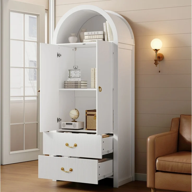 Hochschrank 76 x 38 x 180 cm in Weiß mit App-gesteuerter LED-Beleuchtung und geriffelter Front – Bild 2