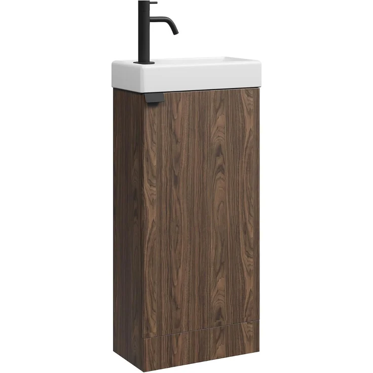 Badplaats Gäste-WC Waschtisch Set Orion 40 x 22 cm Walnuss Braun - Badmöbel Set mit Waschbecken und Stehende Unterschrank, mit Soft-Close – Bild 1