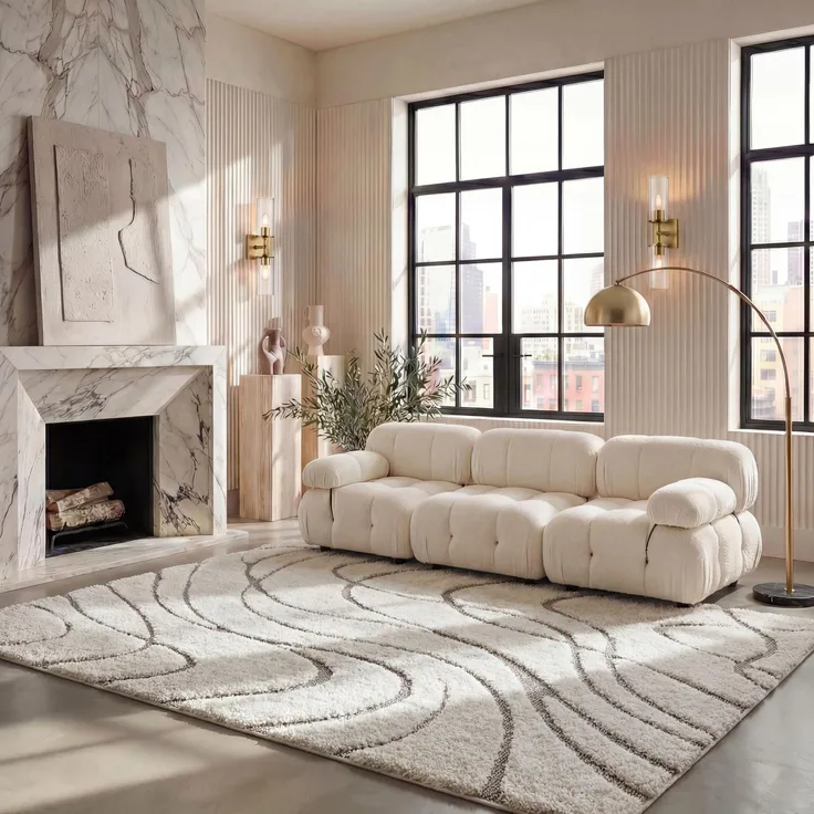 SAFAVIEH Zottelig Teppich für Wohnzimmer, Esszimmer, Schlafzimmer - Florida Shag Collection, Hoher Flor, Creme und Beige, 244 X 305 cm