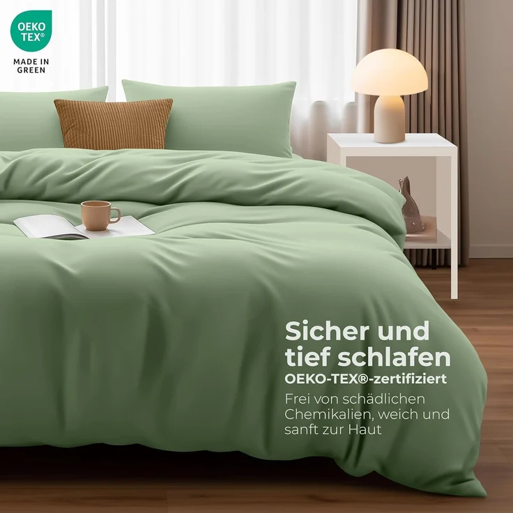 Utopia Bedding Bettwäsche 200x200 Set - Mikrofaser Bettbezug 200x200 cm + 2 Kissenbezüge 50x75 cm - Salbeigrün – Bild 2