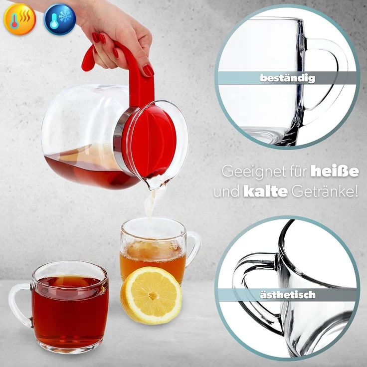 KADAX 6x Kaffee-Tee-Gläser 310 ml Glas-Set Becher mit Henkel – Bild 6