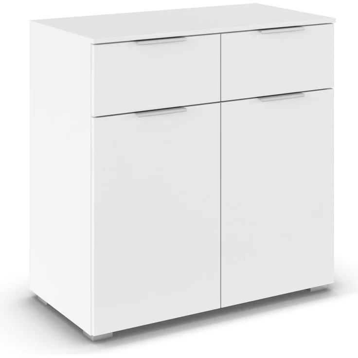Rauch Möbel Alabama, Kommode für Schlafzimmer, Kinderzimmer, Garderobe, Flur, 2-türig, mit 2 Schubladen, Soft-Close-Funktion, Farbe Weiß, Griff Alufarben, Maße 80 x 81 x 42 cm