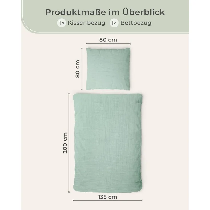 Laynenburg Bettwäsche Musselin aus 100% Baumwolle in 135x200 oder 155x220 cm, atmungsaktiv & bügelfrei – 2 lagig mit Reißverschluss & Haltebändern – Bild 3