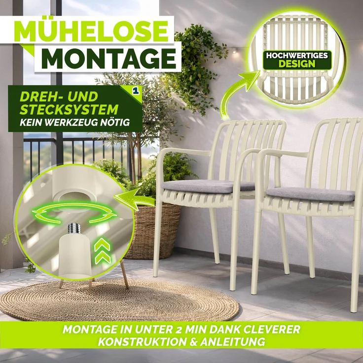 tillvex® Gartenstühle 6er Set Stapelbar Wetterfest mit Armlehne | Outdoor Stühle bis 120kg belastbar | Gartenstühle Outdoor | Terrassenstuhl Gartenmöbel Balkon Garten Terrasse – Bild 9