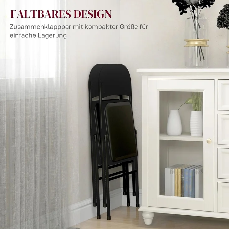 HOMCOM Klappstuhl gepolsterte klappbare Stühle, Indoor, mit Kissen (Gepolsterte klappbare Stühl, 1 St), für Büro, Rezeption, Wartezimmer, Party, Schwarz – Bild 6