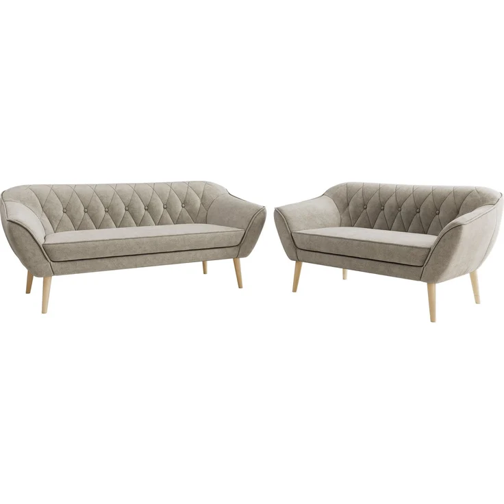 Skandinavisches Sofa Set PIRS 3-2, Komplettset, Wellenfederung, Buche Füße, Sitzgruppe, Polstermöbel Set - Beige Stukture – Bild 7