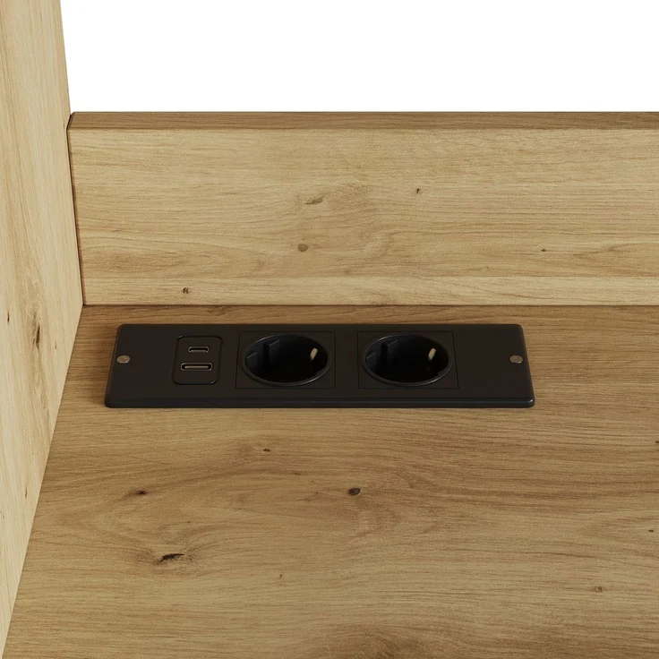 ZUBALIYA Buffetschrank 120 x 40 x 178 cm, mit Acrylglasfront, 2 Steckdosen, USB-A und USB-C, verstellbaren Einlegeböden, Holzfarben – Bild 13