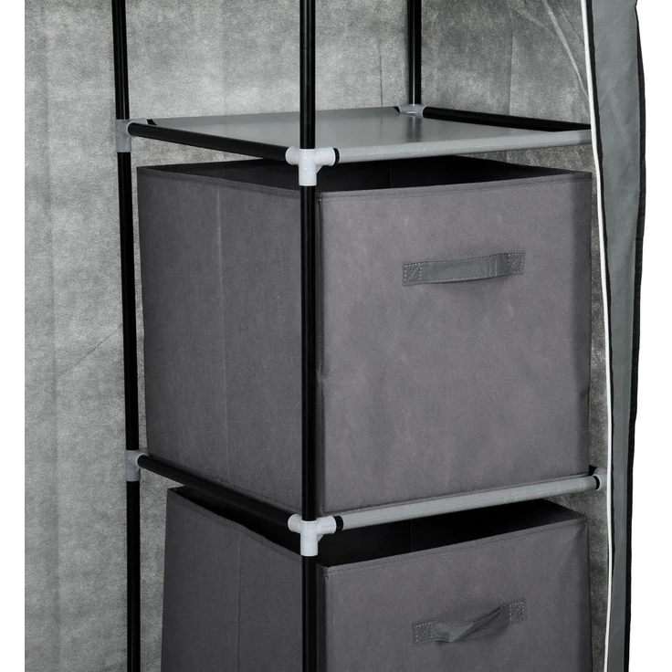 HOMCOM Stoffschrank, Faltschrank mit Schubladen, Kleiderschrank mit Kleiderstange, Reißverschluss, Garderobe für Schlafzimmer, Vliesstoff, Dunkelgrau, 102 x 42,5 x 162,5 cm – Bild 6